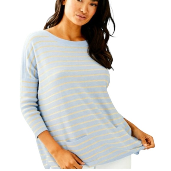LILLY PULITZER COBO BOATNECK SWEATER SOFT BLUE/GOLD‎ STRIPE SIZE SMALL - Picture 1 of 8